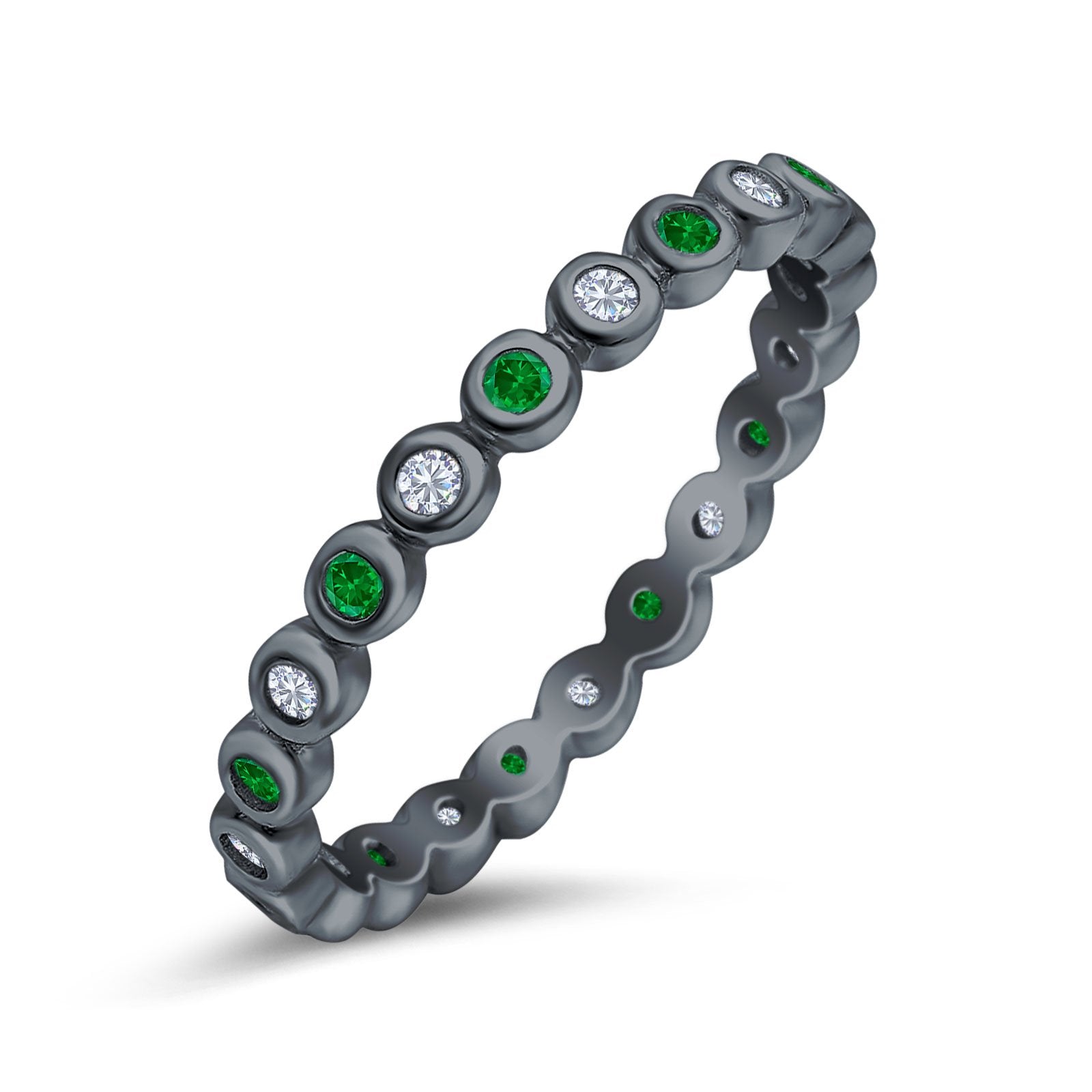 Full Eternity 2.5mm Wedding Stackable Band Ring Round Simulated Cubic Zirconia 925 Sterling Silver