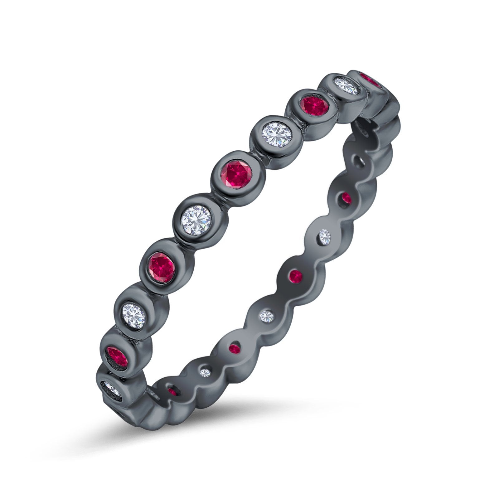 Full Eternity 2.5mm Wedding Stackable Band Ring Round Simulated Cubic Zirconia 925 Sterling Silver