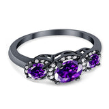 3 Stone Halo Wedding Ring Simulated Cubic Zirconia 925 Sterling Silver