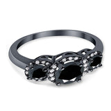 3 Stone Halo Wedding Ring Simulated Cubic Zirconia 925 Sterling Silver