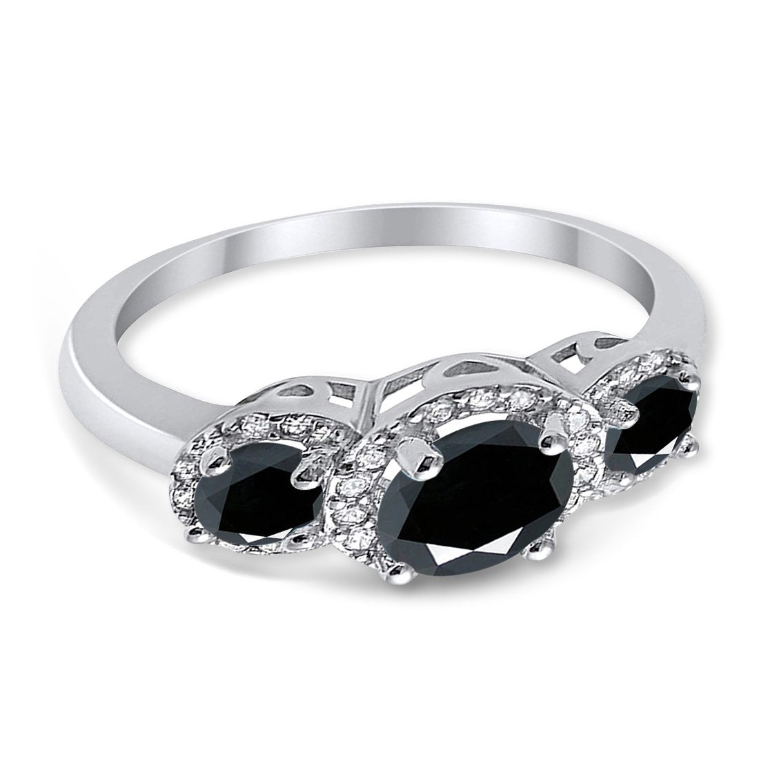 3 Stone Halo Wedding Ring Simulated Cubic Zirconia 925 Sterling Silver