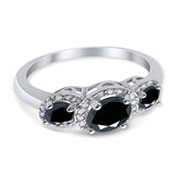 3 Stone Halo Wedding Ring Simulated Cubic Zirconia 925 Sterling Silver