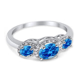 3 Stone Halo Wedding Ring Simulated Cubic Zirconia 925 Sterling Silver