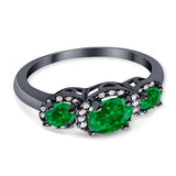 3 Stone Halo Wedding Ring Simulated Cubic Zirconia 925 Sterling Silver