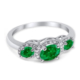 3 Stone Halo Wedding Ring Simulated Cubic Zirconia 925 Sterling Silver