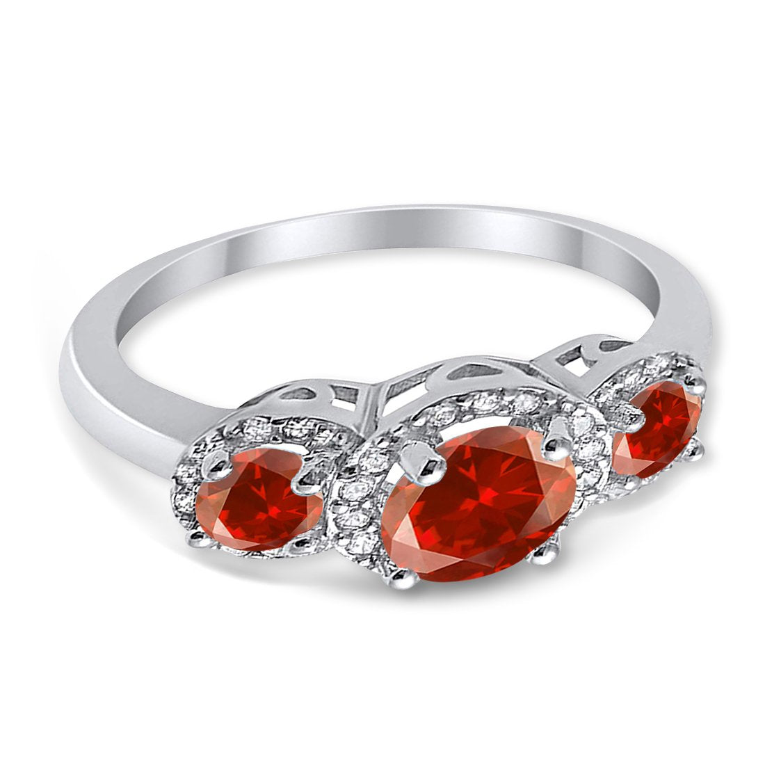 3 Stone Halo Wedding Ring Simulated Cubic Zirconia 925 Sterling Silver
