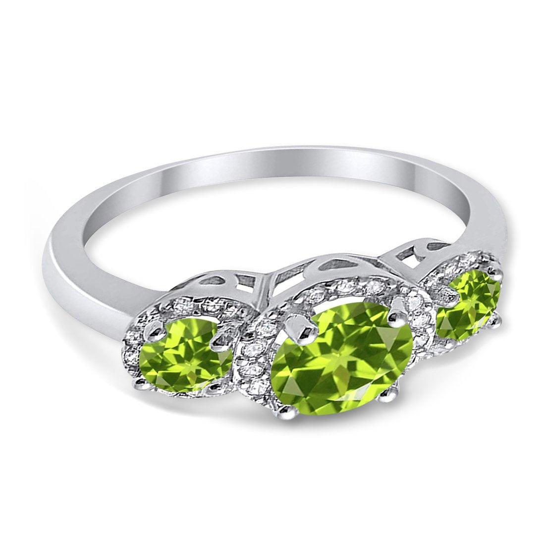 3 Stone Halo Wedding Ring Simulated Cubic Zirconia 925 Sterling Silver
