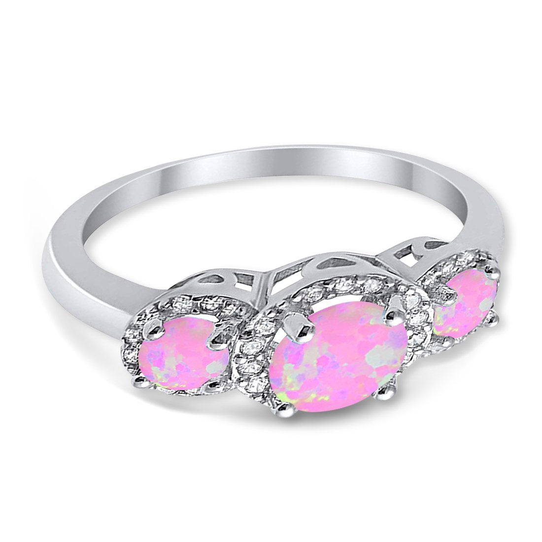 3 Stone Halo Wedding Ring Simulated Cubic Zirconia 925 Sterling Silver