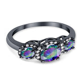 3 Stone Halo Wedding Ring Simulated Cubic Zirconia 925 Sterling Silver