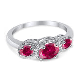 3 Stone Halo Wedding Ring Simulated Cubic Zirconia 925 Sterling Silver