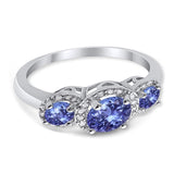 3 Stone Halo Wedding Ring Simulated Cubic Zirconia 925 Sterling Silver