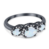 3 Stone Halo Wedding Ring Simulated Cubic Zirconia 925 Sterling Silver