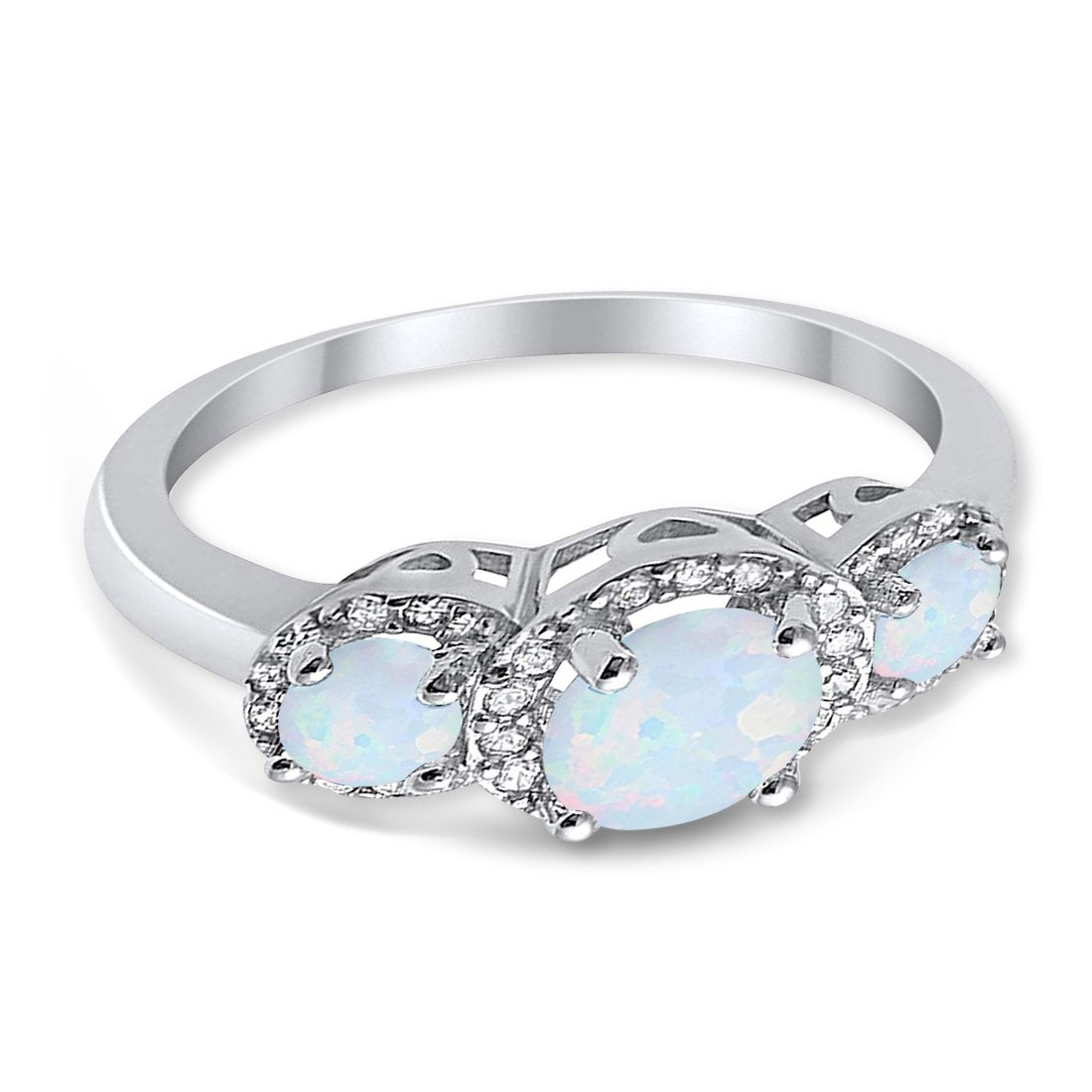 3 Stone Halo Wedding Ring Simulated Cubic Zirconia 925 Sterling Silver