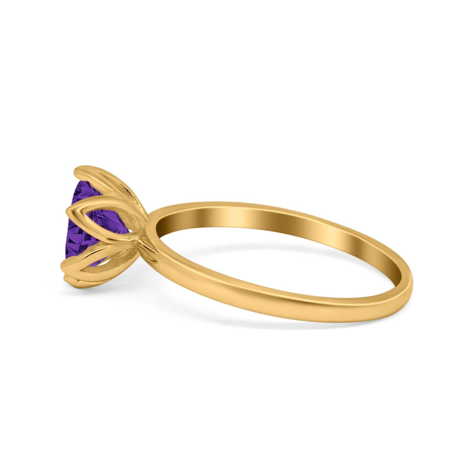 Flower Solitaire Wedding Ring Simulated Cubic Zirconia 925 Sterling Silver