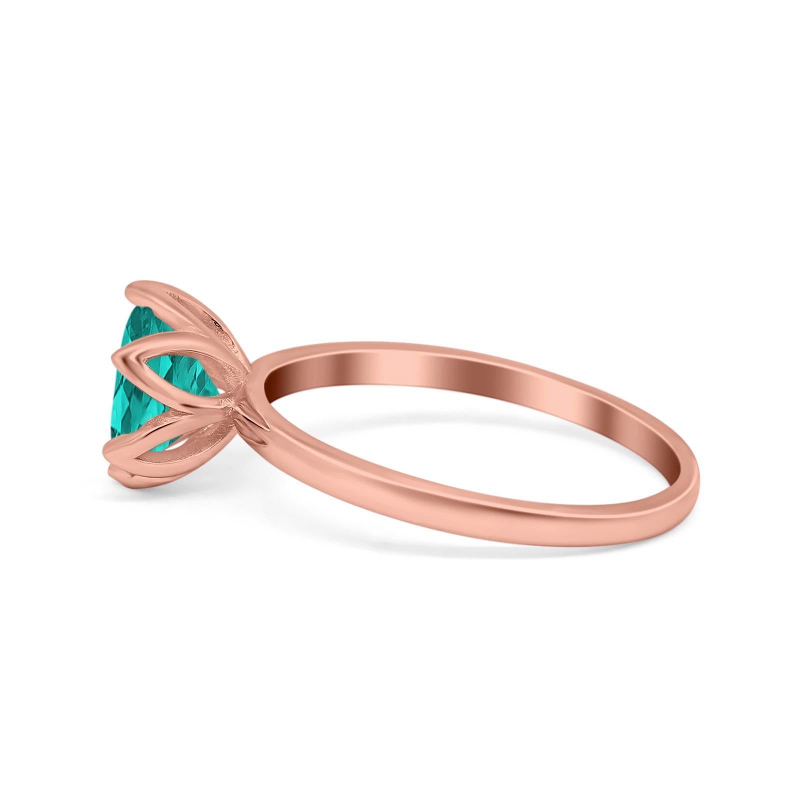 Flower Solitaire Wedding Ring Simulated Cubic Zirconia 925 Sterling Silver