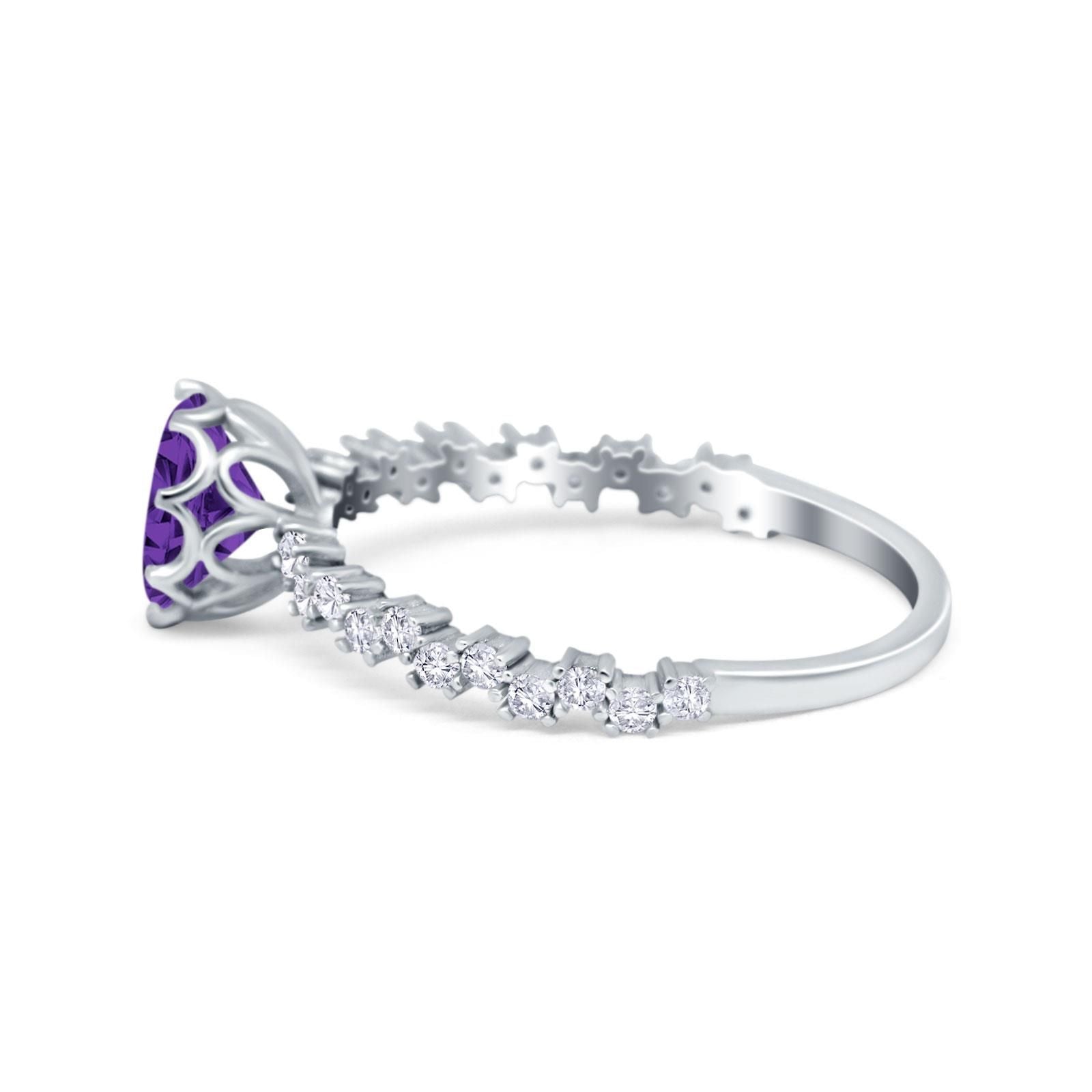 Art Deco Round Engagement Ring Simulated Cubic Zirconia 925 Sterling Silver