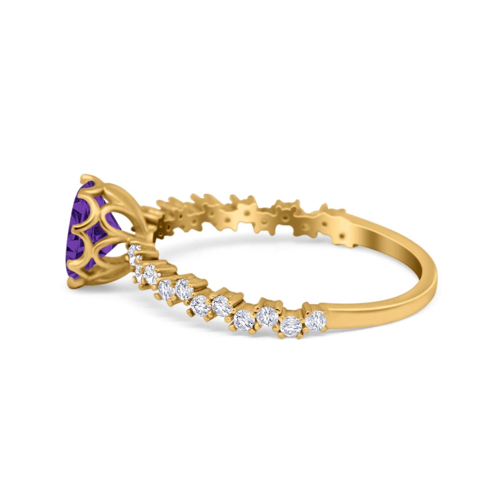 Art Deco Round Engagement Ring Simulated Cubic Zirconia 925 Sterling Silver