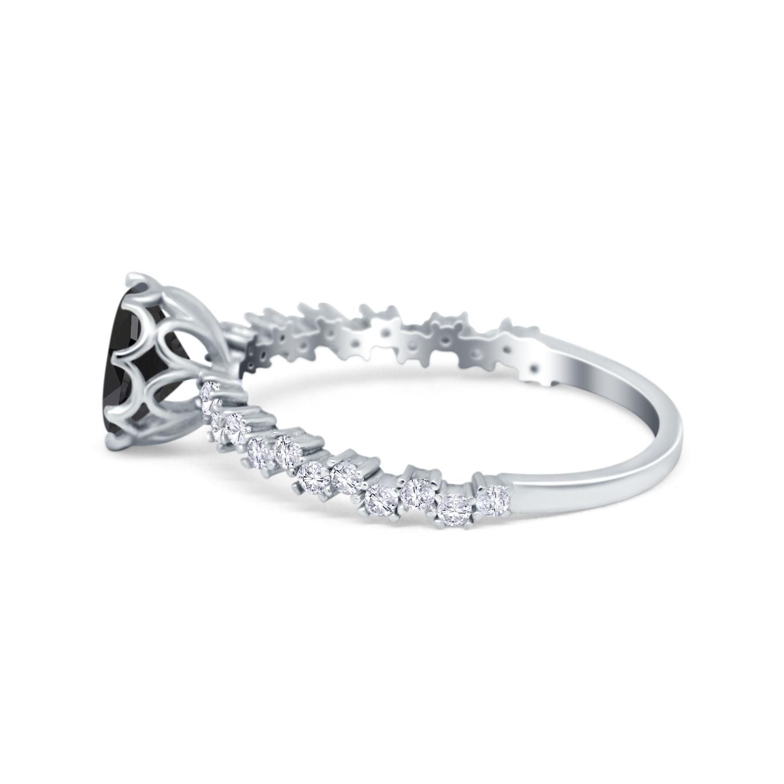 Art Deco Round Engagement Ring Simulated Cubic Zirconia 925 Sterling Silver