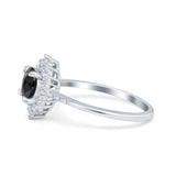 Halo Engagement Ring Vintage Round Simulated Cubic Zirconia 925 Sterling Silver