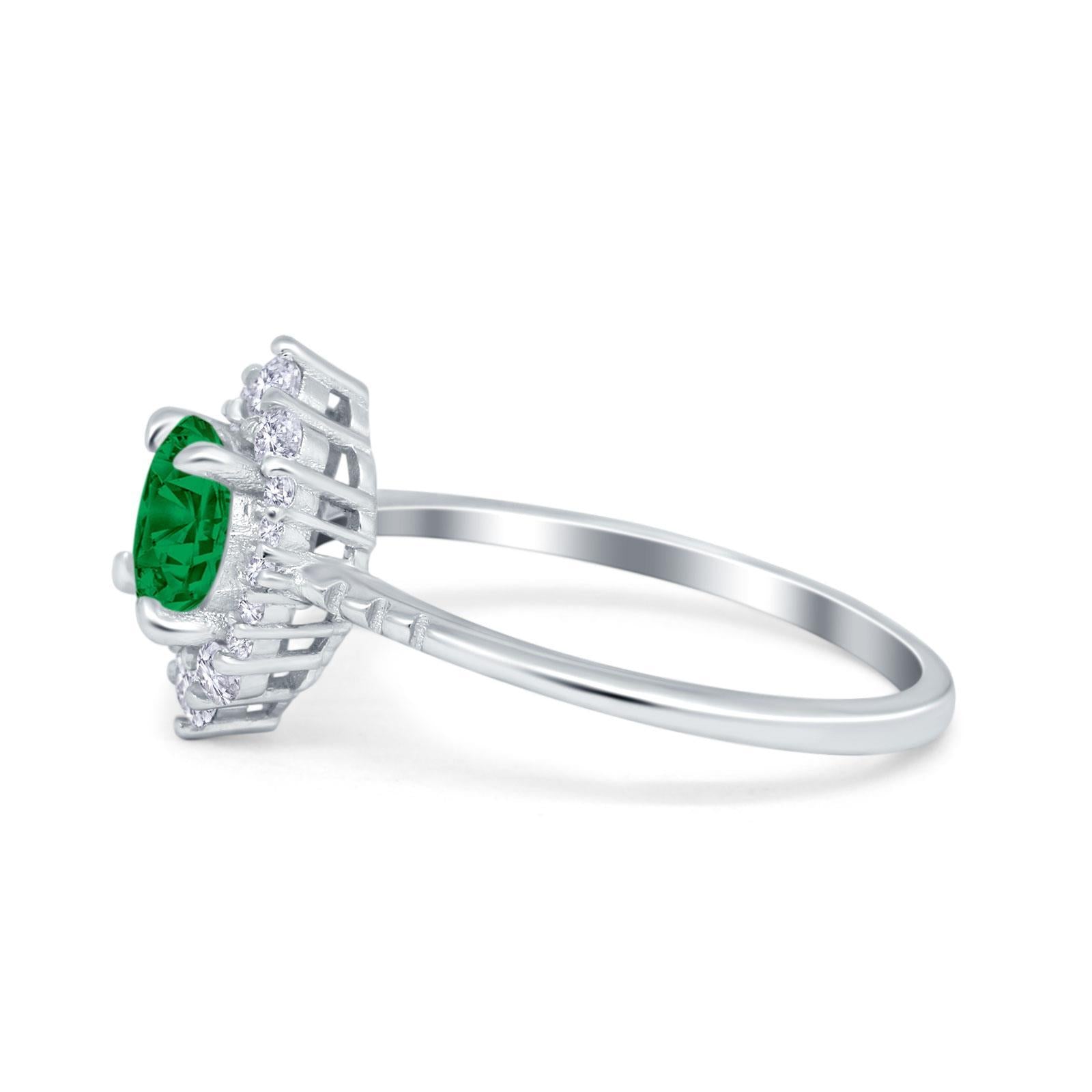 Halo Engagement Ring Vintage Round Simulated Cubic Zirconia 925 Sterling Silver