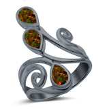 Fashion Teardrop Pear Swirl Spiral Ring Rhodium Plated Created Opal 925 Sterling Silver