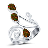 Fashion Teardrop Pear Swirl Spiral Ring Rhodium Plated Created Opal 925 Sterling Silver