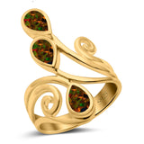 Fashion Teardrop Pear Swirl Spiral Ring Rhodium Plated Created Opal 925 Sterling Silver