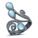 Fashion Teardrop Pear Swirl Spiral Ring Rhodium Plated Created Opal 925 Sterling Silver