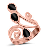 Fashion Teardrop Pear Swirl Spiral Ring Rhodium Plated Created Opal 925 Sterling Silver