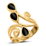 Fashion Teardrop Pear Swirl Spiral Ring Rhodium Plated Created Opal 925 Sterling Silver