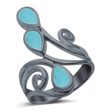 Fashion Teardrop Pear Swirl Spiral Ring Rhodium Plated Created Opal 925 Sterling Silver