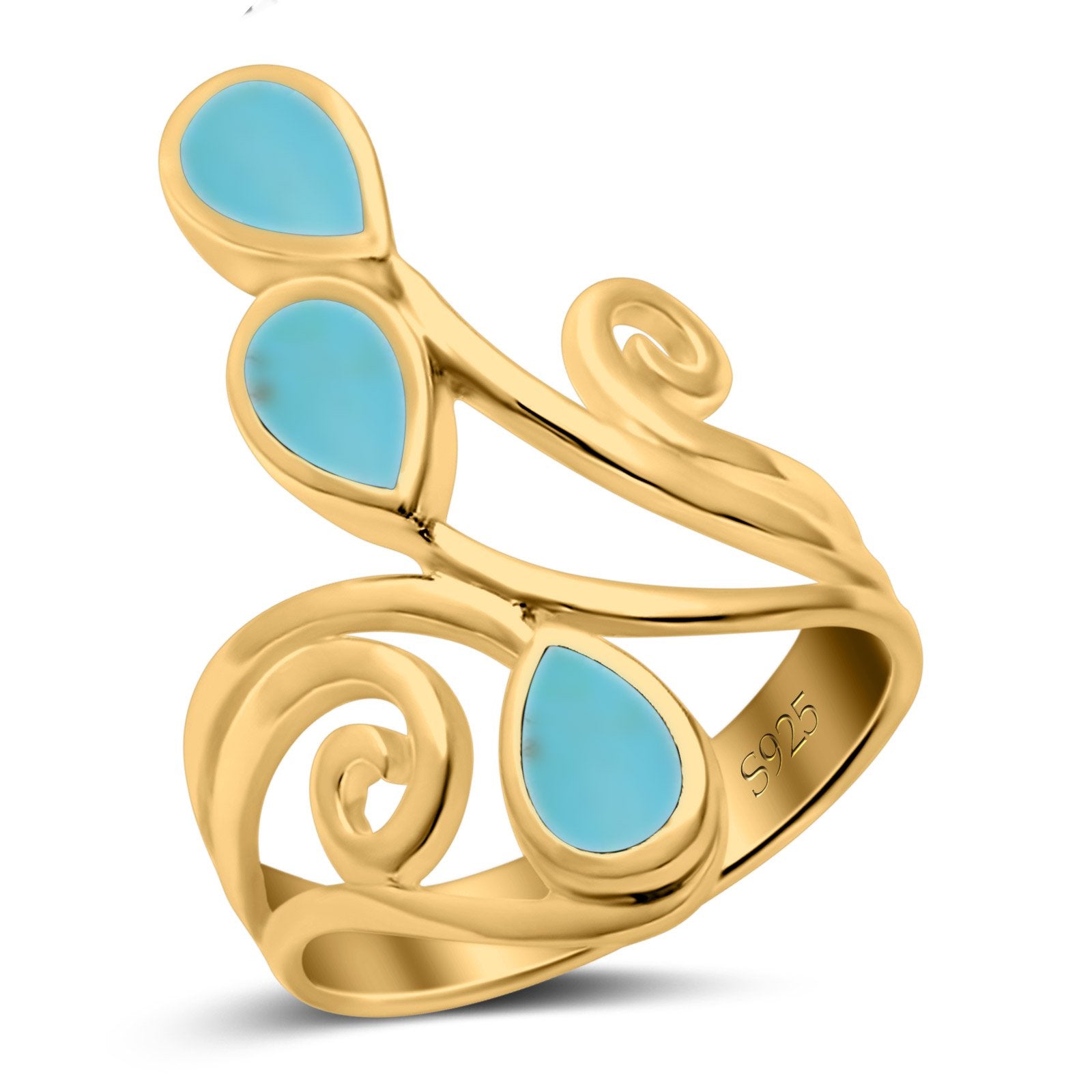 Fashion Teardrop Pear Swirl Spiral Ring Rhodium Plated Created Opal 925 Sterling Silver