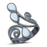 Fashion Teardrop Pear Swirl Spiral Ring Rhodium Plated Created Opal 925 Sterling Silver