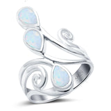 Fashion Teardrop Pear Swirl Spiral Ring Rhodium Plated Created Opal 925 Sterling Silver