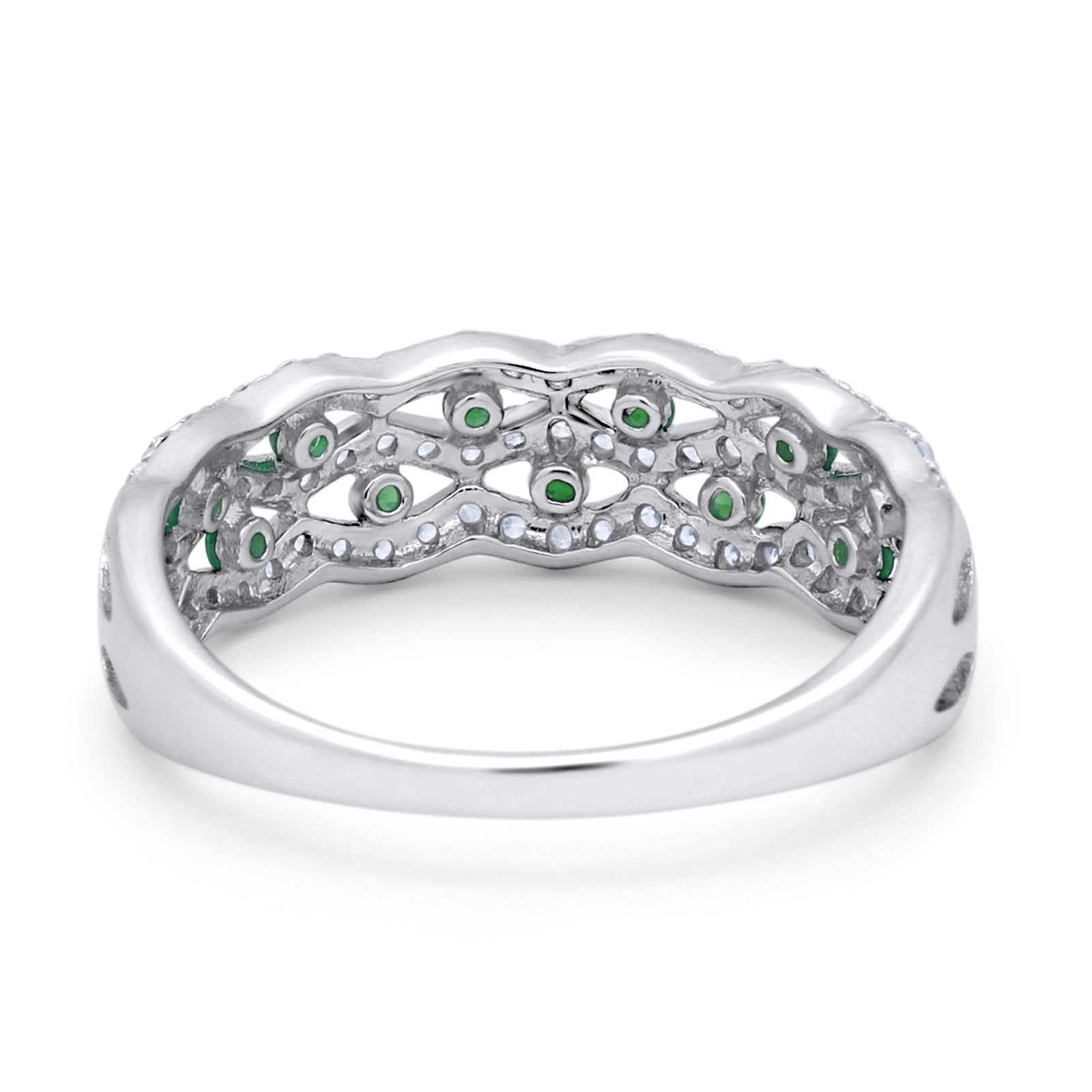 Half Eternity Fashion Wedding Ring Round Simulated CZ 925 Sterling Silver