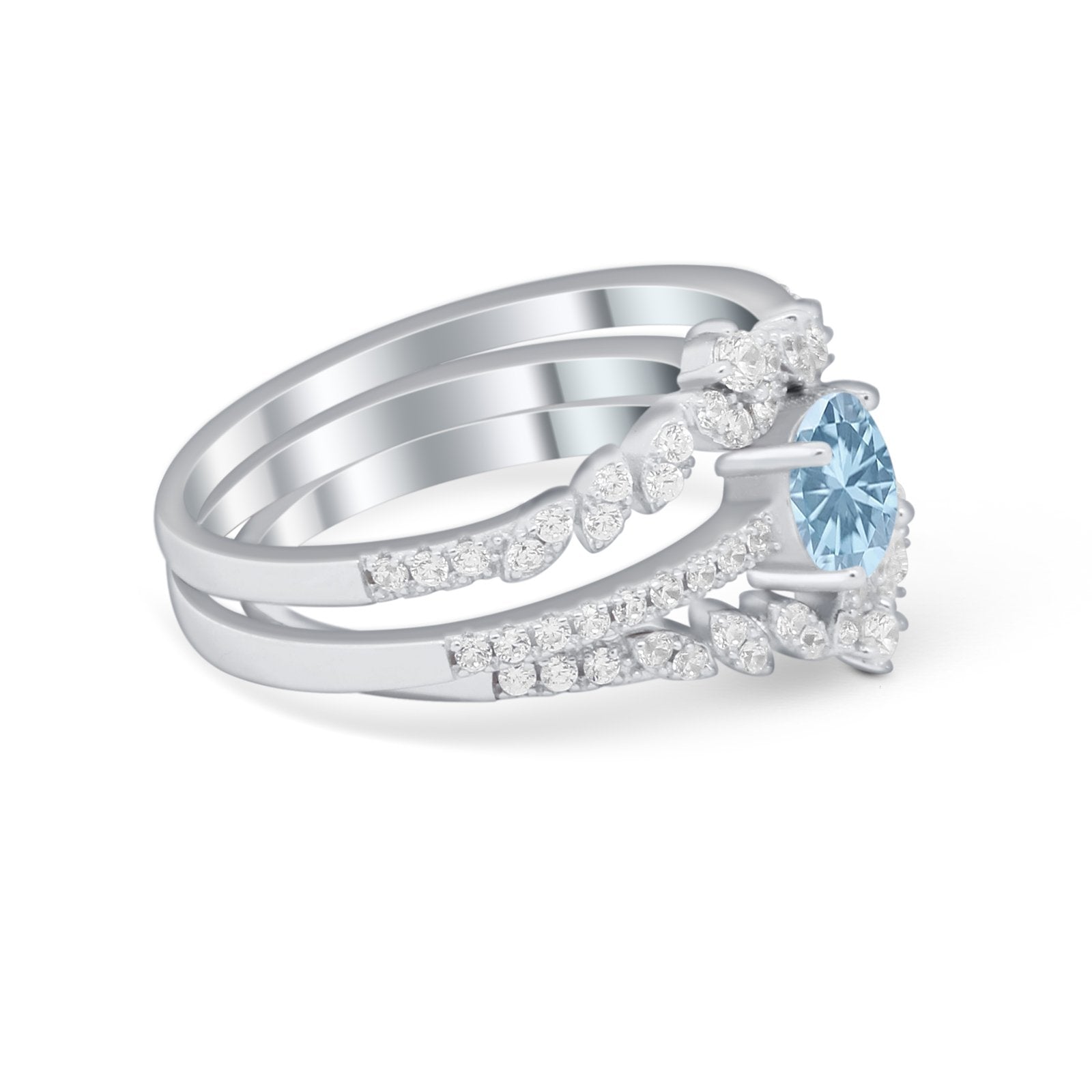 Three Piece Bridal Vintage Round Simulated Cubic Zirconia 925 Sterling Silver