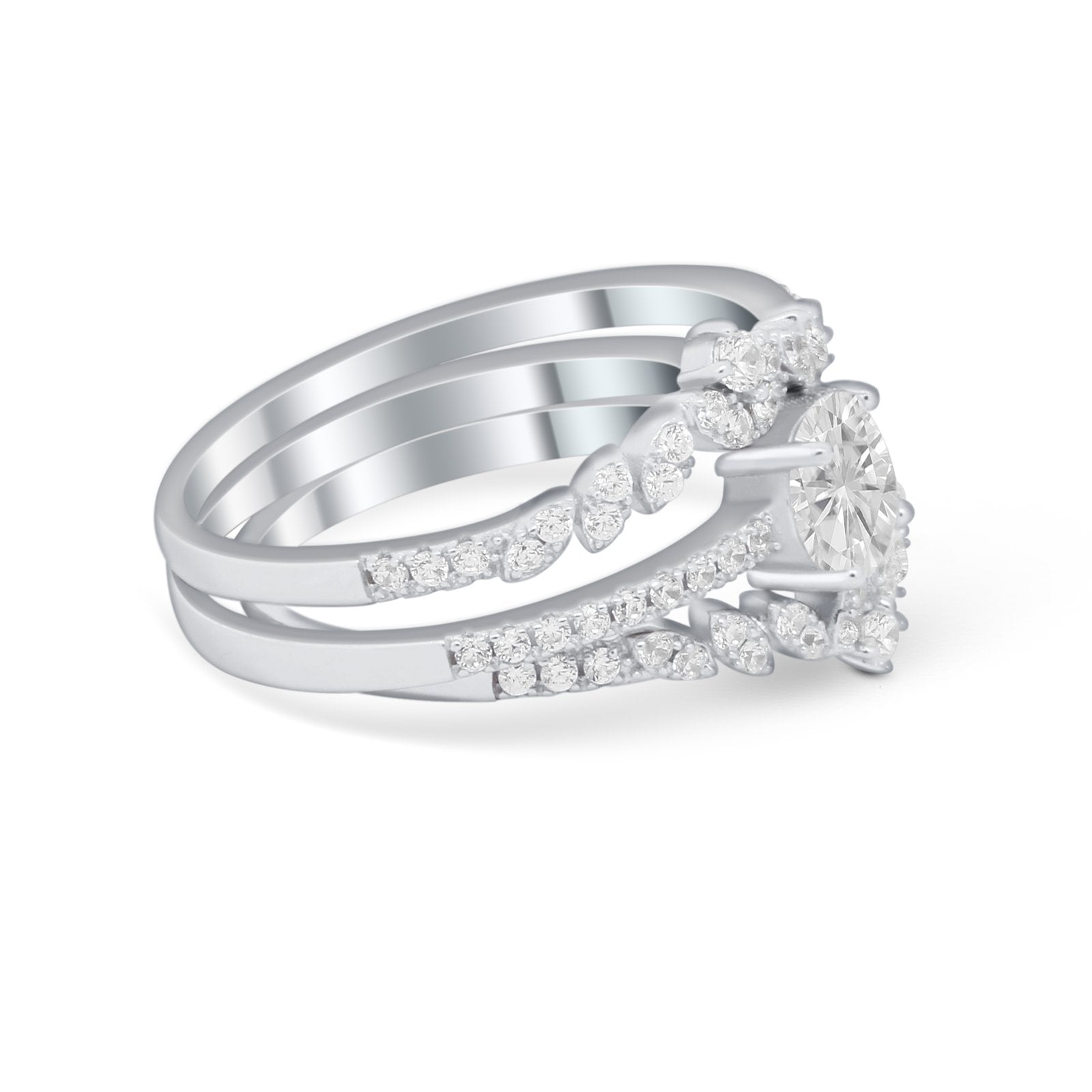 Three Piece Bridal Vintage Round Simulated Cubic Zirconia 925 Sterling Silver