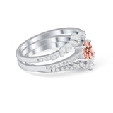 Three Piece Bridal Vintage Round Simulated Cubic Zirconia 925 Sterling Silver
