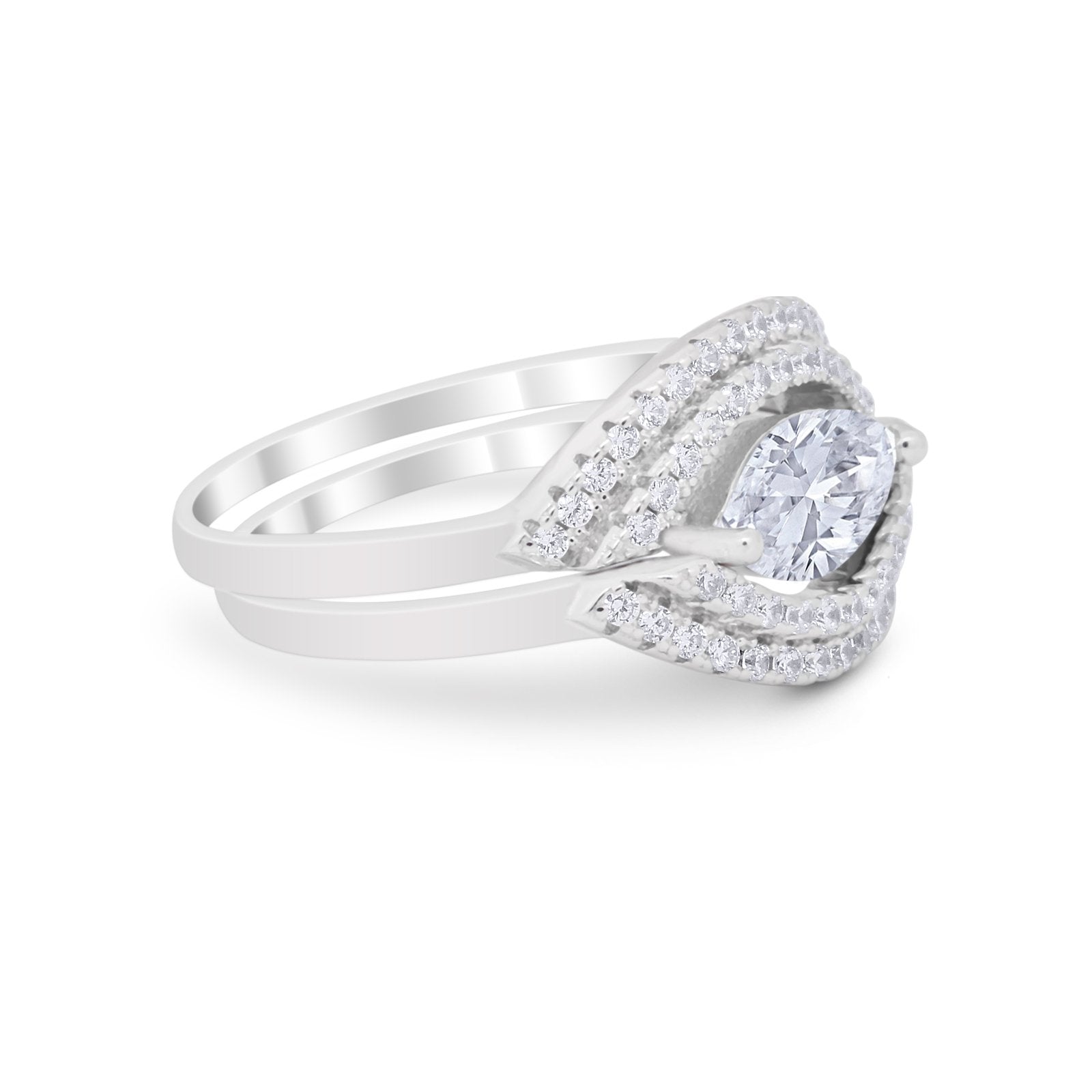 Two Piece Ring Band Round Simulated Cubic Zirconia 925 Sterling Silver