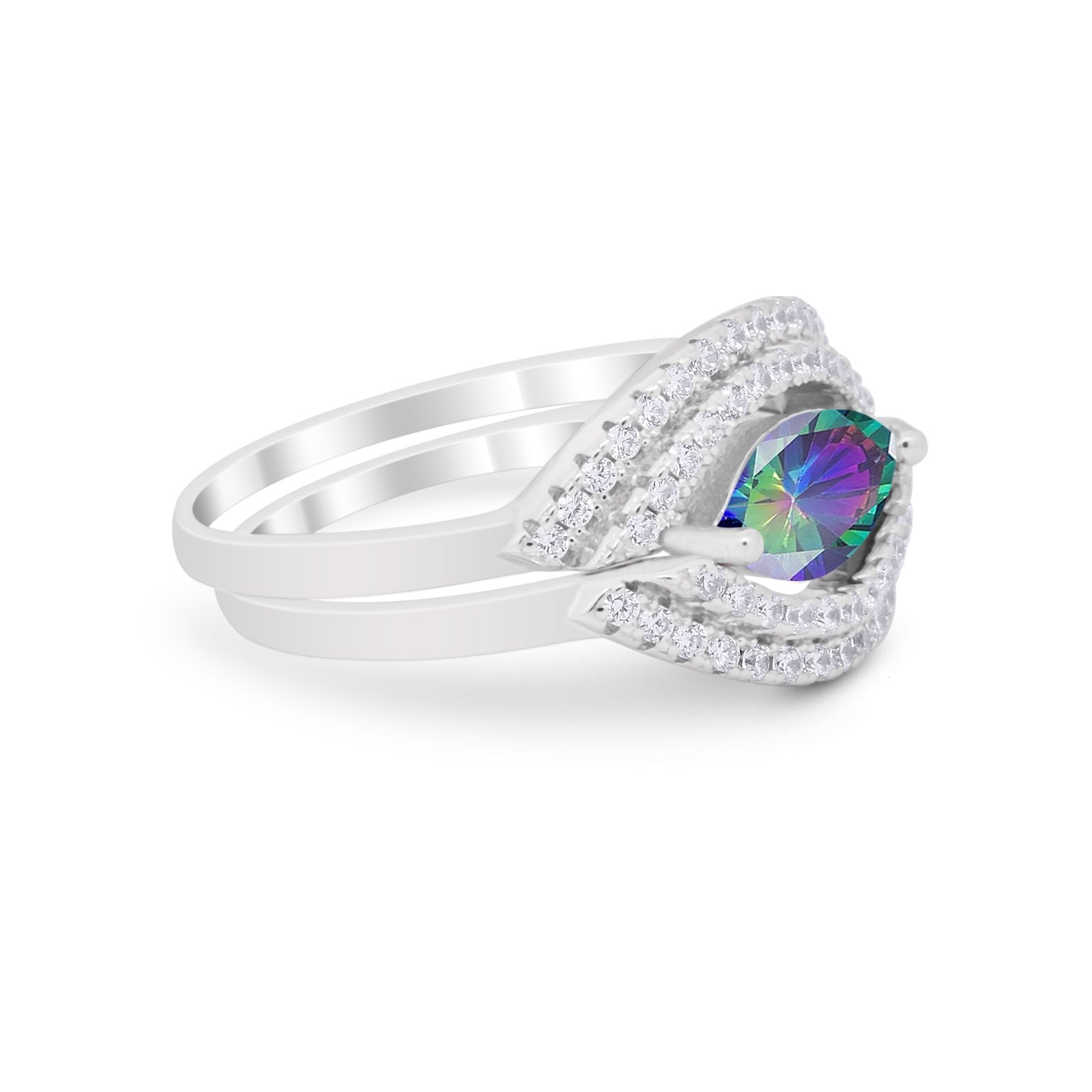 Two Piece Ring Band Round Simulated Cubic Zirconia 925 Sterling Silver