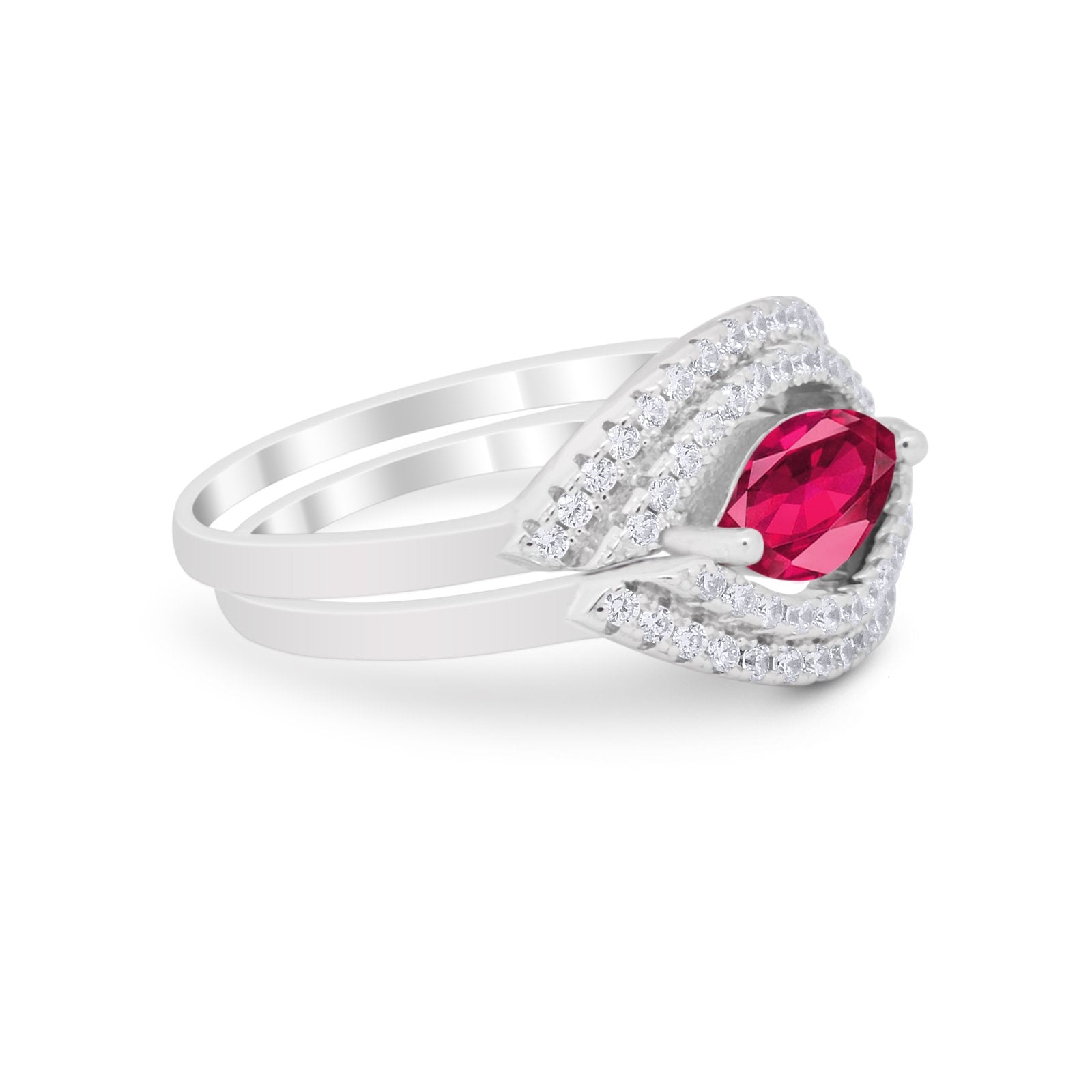 Two Piece Ring Band Round Simulated Cubic Zirconia 925 Sterling Silver