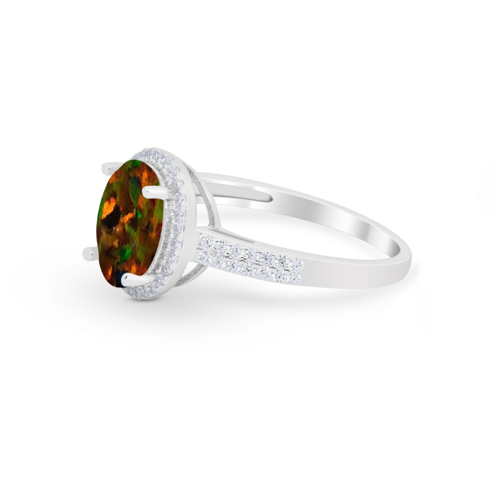 Oval Wedding Engagement Ring Round Cubic Zirconia Accent 925 Sterling Silver
