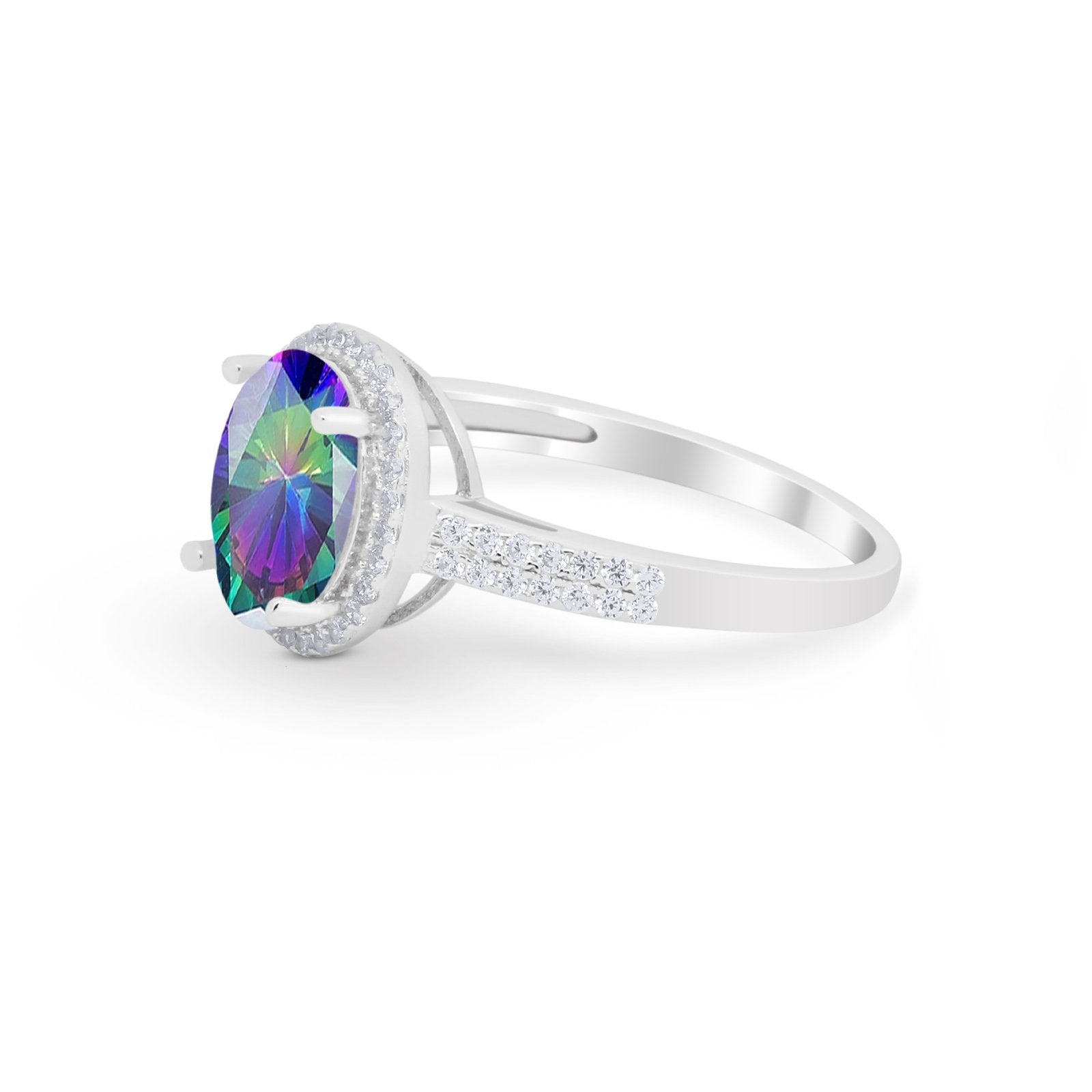 Oval Wedding Engagement Ring Round Cubic Zirconia Accent 925 Sterling Silver