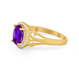 Halo Filigree Oval Wedding Ring Round Simulated Cubic Zirconia 925 Sterling Silver