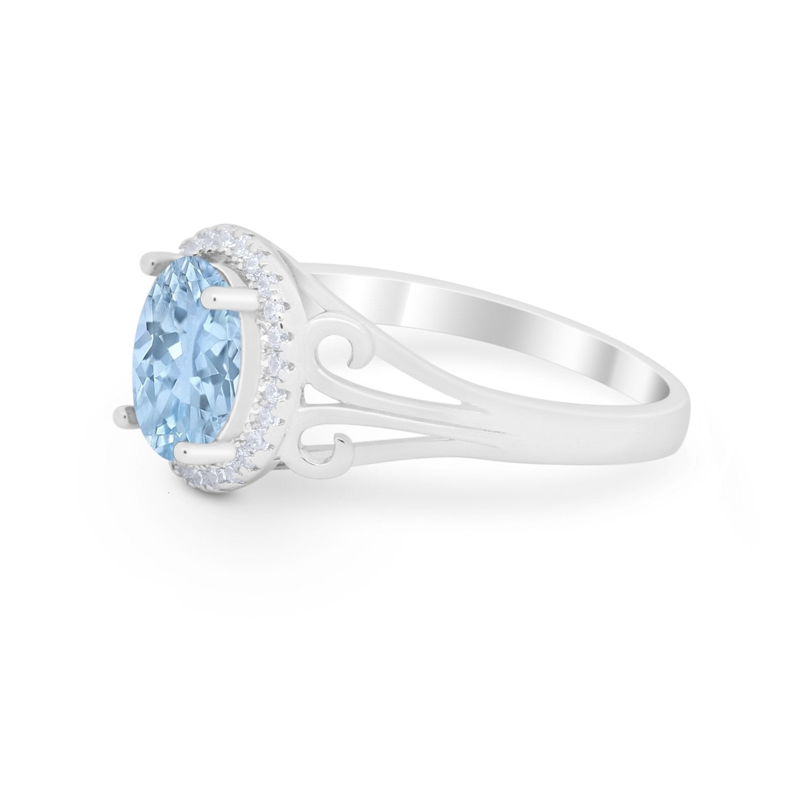 Halo Filigree Oval Wedding Ring Round Simulated Cubic Zirconia 925 Sterling Silver