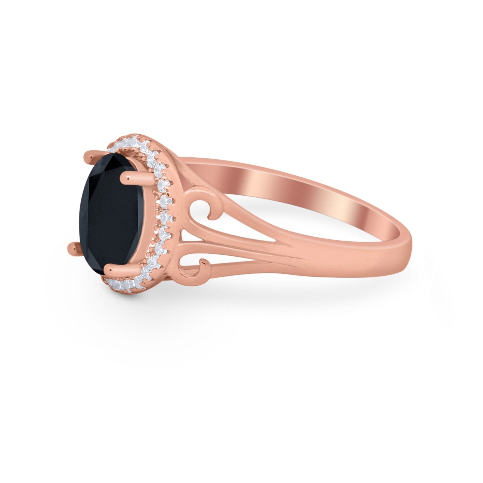 Halo Filigree Oval Wedding Ring Round Simulated Cubic Zirconia 925 Sterling Silver