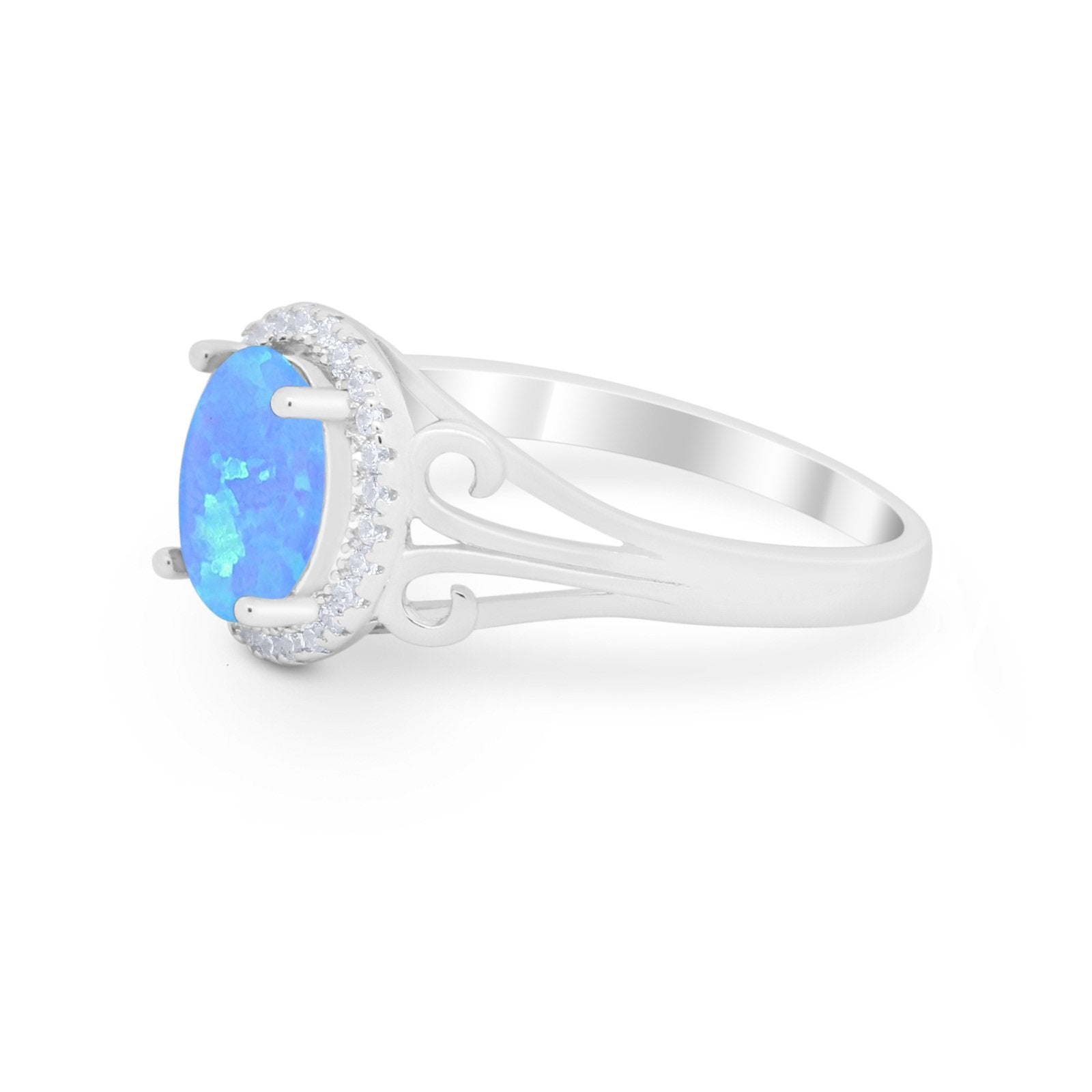Halo Filigree Oval Wedding Ring Round Simulated Cubic Zirconia 925 Sterling Silver