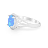 Halo Filigree Oval Wedding Ring Round Simulated Cubic Zirconia 925 Sterling Silver
