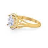Halo Filigree Oval Wedding Ring Round Simulated Cubic Zirconia 925 Sterling Silver