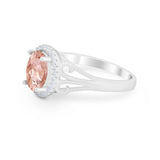 Halo Filigree Oval Wedding Ring Round Simulated Cubic Zirconia 925 Sterling Silver